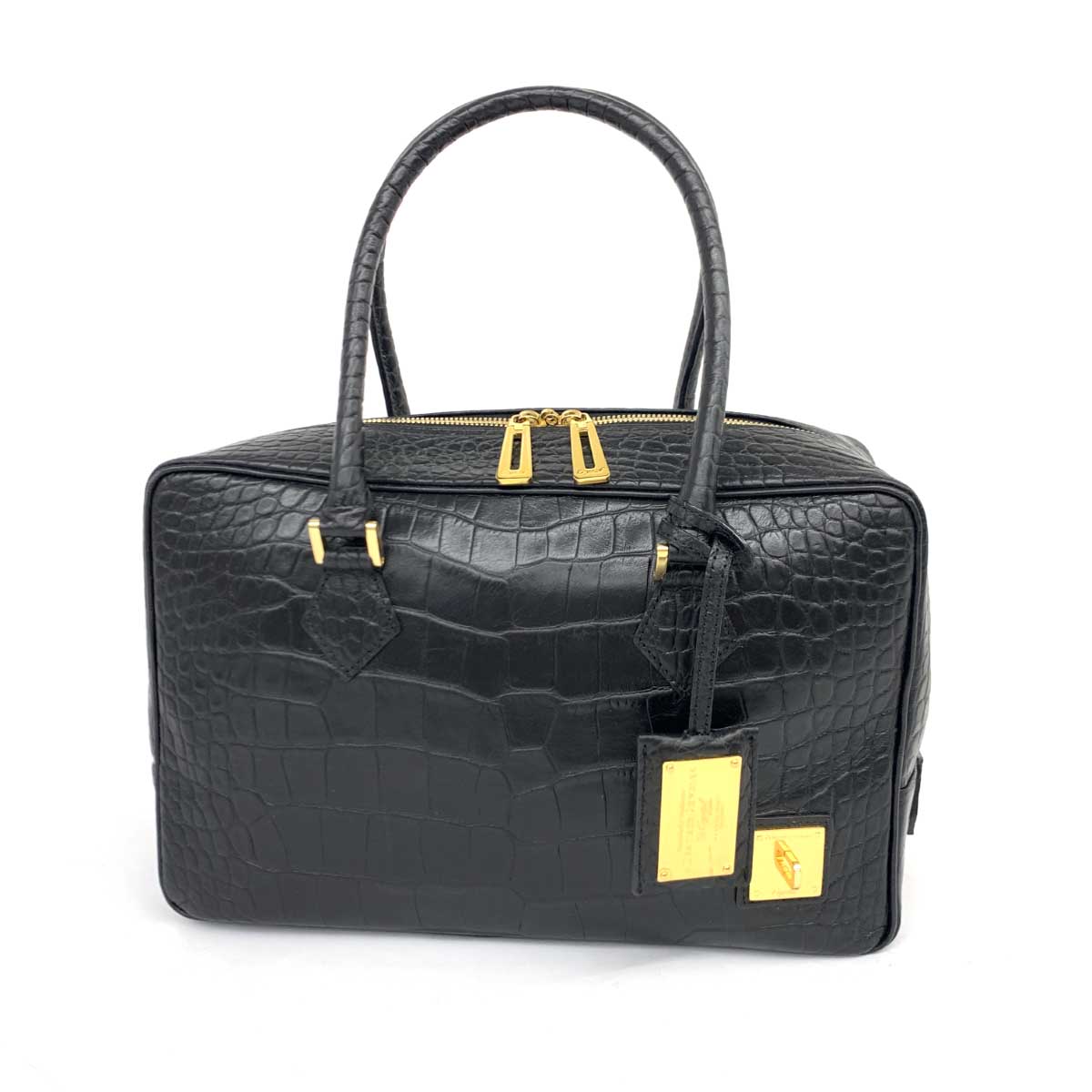 LEATHER JEWELS レザージュエルズ ハンドバッグ ブラック レザー クロコ型押し レディース bag 鞄 【中古】