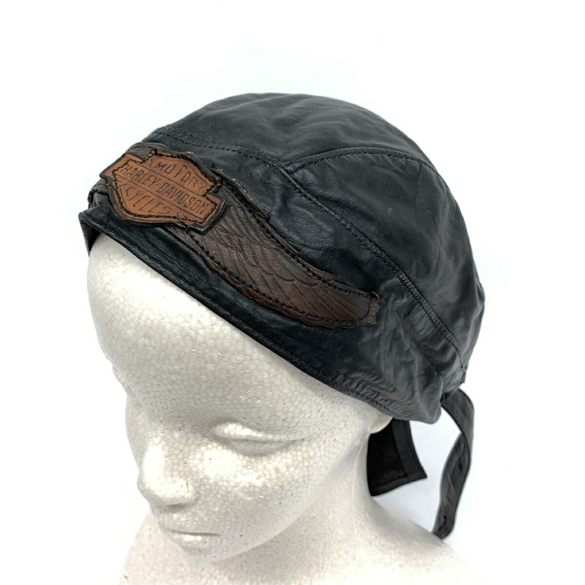 HARLEY DAVIDSON ハーレーダビッドソン ヘッドラップキャップ 良好 ブラック 本革 メンズ 帽子 ハット hat 服飾小物 【中古】