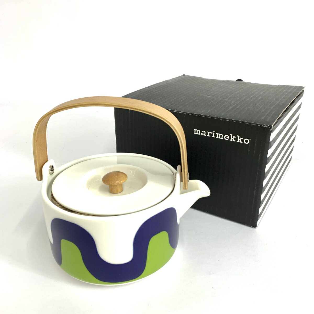 marimekko マリメッコ フェンエアー限定 ティーポット 箱付 新品同様 ホワイト/グリーン 洋食器 【中古】