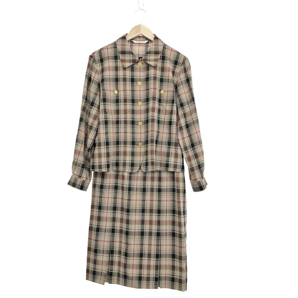 Burberry's バーバリーズ スカートスーツ サイズ13 ベージュ サマーウール レディース 上下セット チェック 【中古】