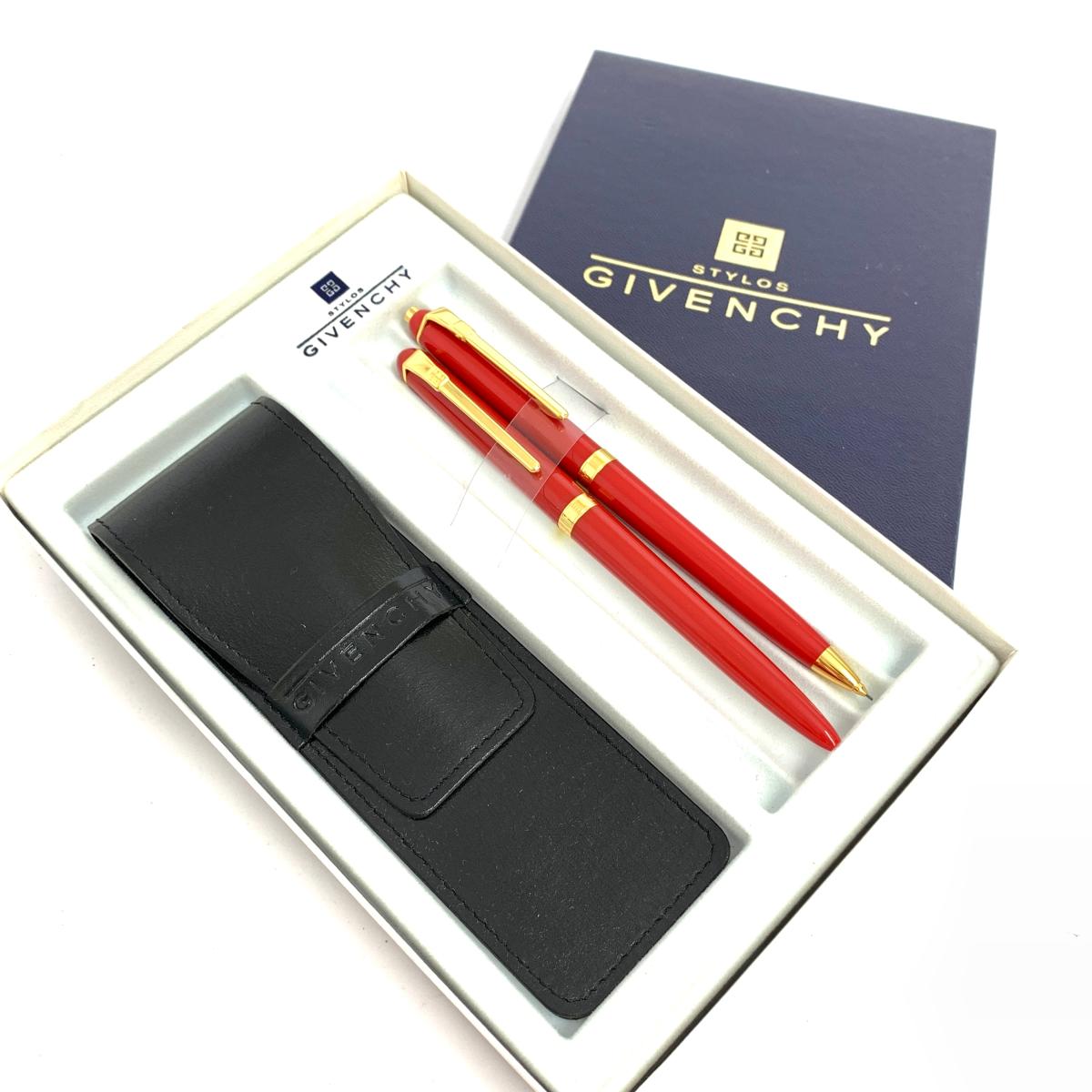 GIVENCHY ジバンシィ ボールペン・シャーペン・ペンケースセット 美品 13.5/14 レッド 文具 PEN 【中古】