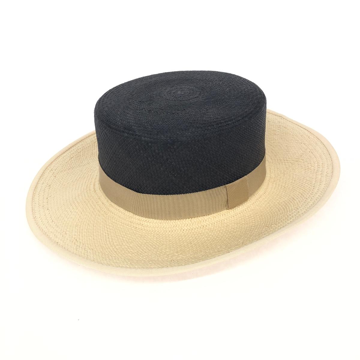 Chapeau d' O シャポードオー 麦わら帽子 美品 ネイビー/ベージュ カンカン帽 レディース 帽子 ハット hat 服飾小物 【中古】