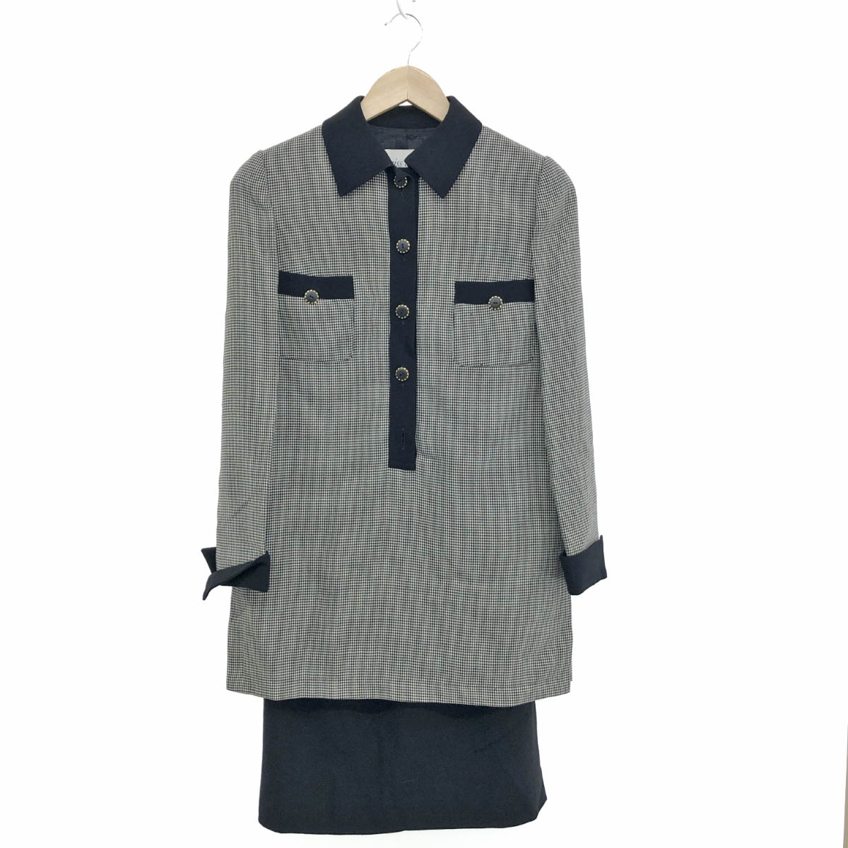 miss ashida ミスアシダ スカートスーツ サイズ7 ブラック/ホワイト ウール レディース ヴィンテージ セットアップ 【中古】