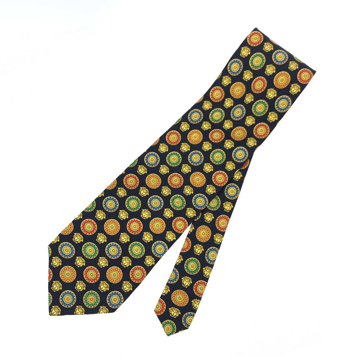 ★50%OFFクーポン★全員対象★ 4月30日〆まで【202503】Gianni Versace ジャンニヴェルサーチ ネクタイ 美品 ネイビー シルク100% メデューサ メンズ イタリア製 ビジネス 服飾小物 【中古】