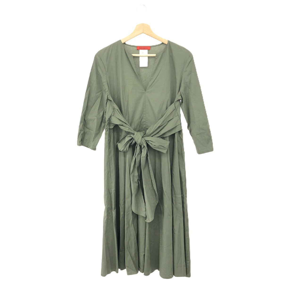 MAX&CO マックス&コー 長袖ワンピース サイズ:40 カーキ コットン混 レディース ロング丈 リボンベルト フレア 【中古】
