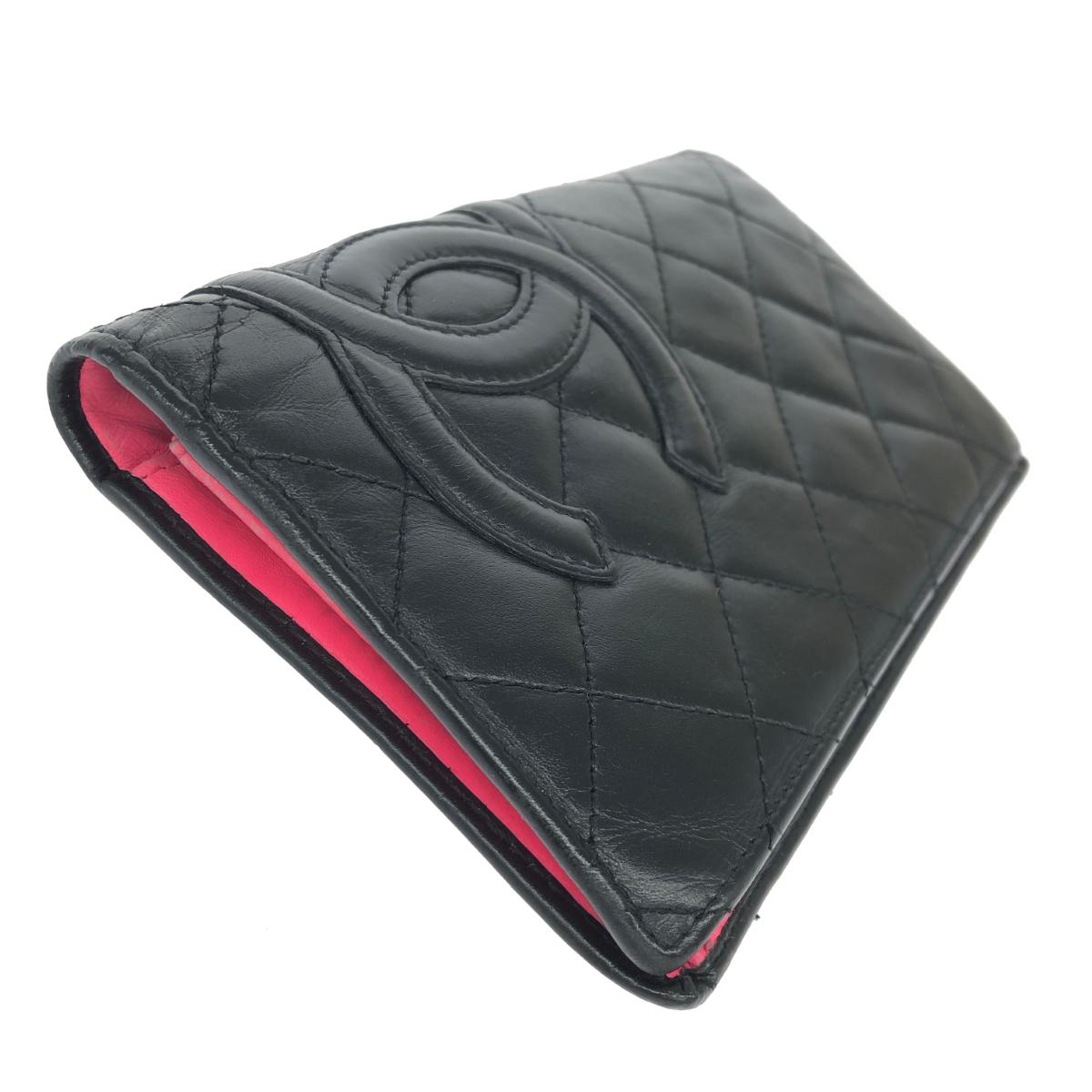 CHANEL シャネル カンボンライン 財布 シール有9番台 ブラック レザー レディース 財布 ウォレット サイフ 札入れ 【中古】