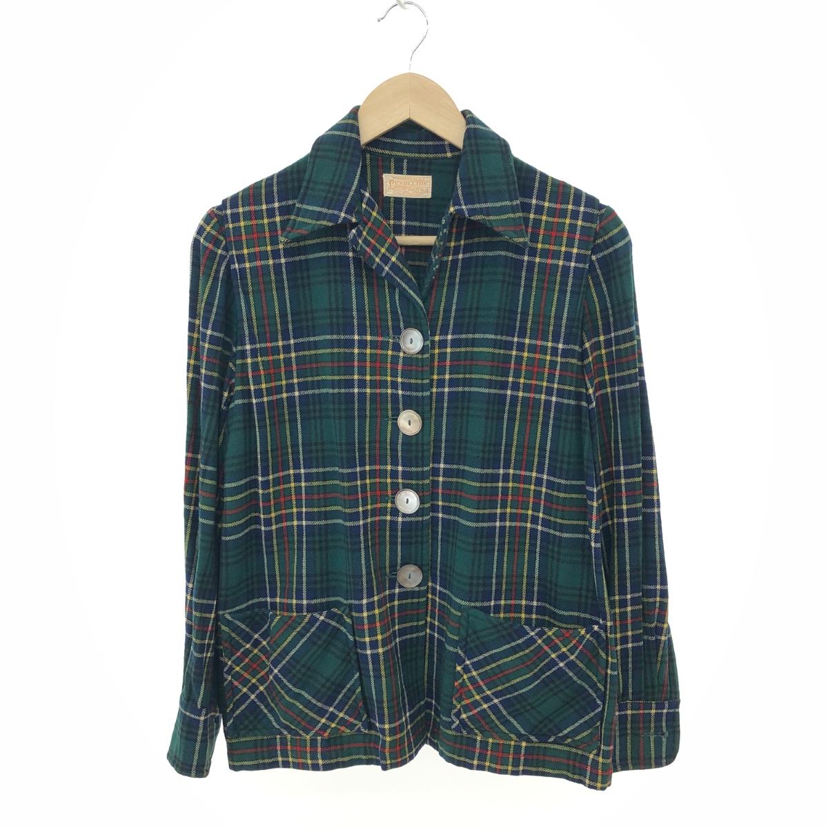 PENDLETON ペンドルトン シャツジャケット サイズ:表記なし グリーン レディース ヴィンテージ シェルボタン 開襟 チェック アウター 【中古】