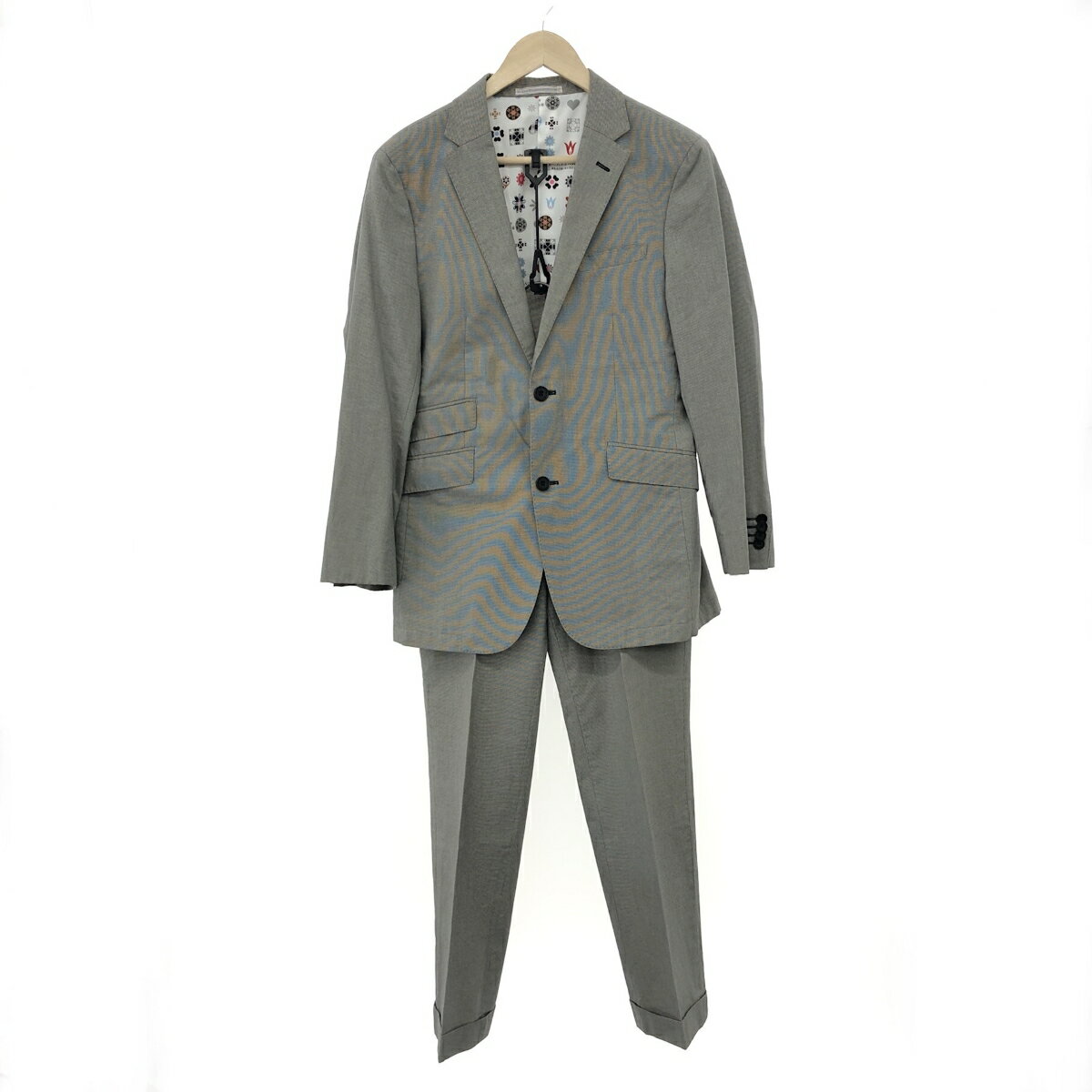 BURBERRY BLACK LABEL バーバリーブラックレーベル 2Bセットアップ サイズ:S グレー メンズ 裏地モノグラム 千鳥格子 【中古】