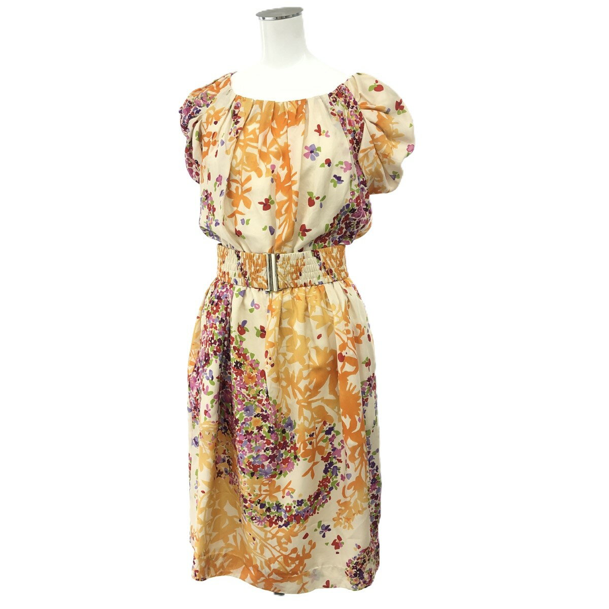 EPOCA エポカ 半袖ワンピース サイズ:40 KMB03-025-80 オレンジ シルク100% レディース 花柄 総柄 ベルト付き 【中古】
