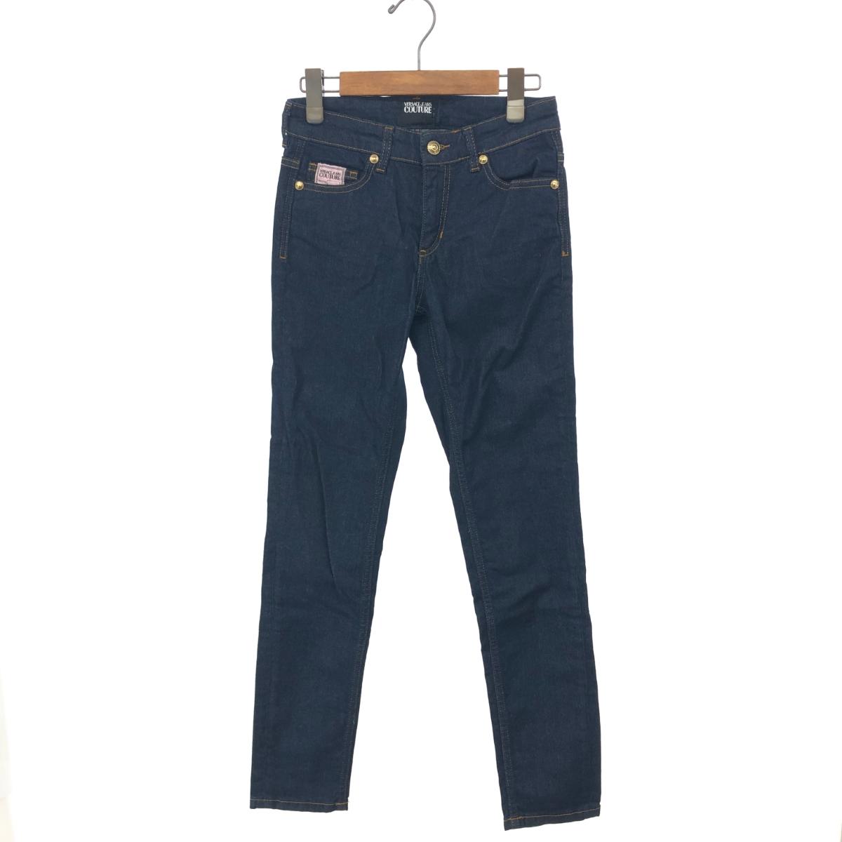VERSACE JEANS COUTURE ヴェルサーチジーンズクチュール デニムパンツ 良好 サイズ:25 ネイビー レディース スキニー ロゴ ボトムス 【中古】
