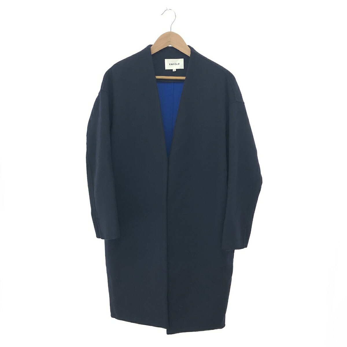 ENFOLD エンフォルド ロングコート サイズ:36 300BA630-1670 ネイビー レディース ウールリバーノーカラーコート アウター 【中古】