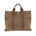 HERMES エルメス エールラインMM ハンドバッグ ブラウン キャンバス ユニセックス bag 鞄 【中古】