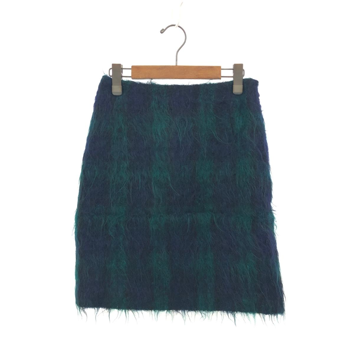 RALPH LAUREN ラルフローレン パープルレーベル タイトスカート サイズ:4 ネイビー/グリーン モヘア混 レディース チェック ボトムス 【中古】
