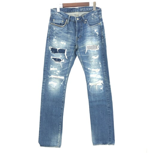 HYSTERIC GLAMOUR ヒステリックグラマー デニムパンツ サイズ:44 ブルー 綿 メンズ RSM加工/スタッズ ボトムス 【中古】 HYSTERIC GLAMOUR ヒステリックグラマー デニムパンツ サイズ:44 ブルー 綿 メンズ RSM加工/スタッズ ボトムス 【中古】