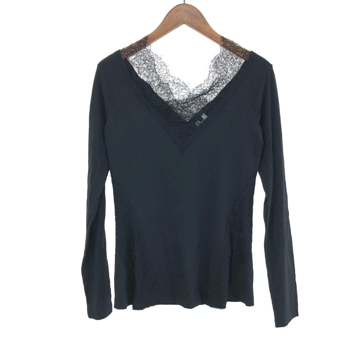 DONNAKARAN ダナキャラン 長袖カットソー サイズ:M ブラック レディース レース トップス 【中古】