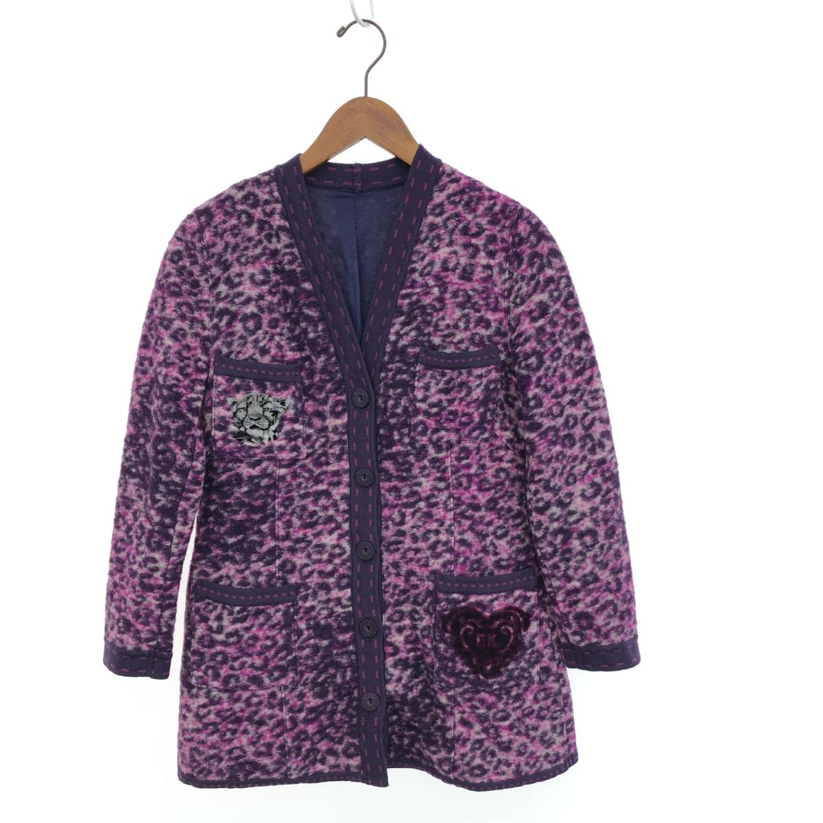 伊太利屋 イタリヤ ニットジャケット サイズ:9 パープル ウール レディース レオパード 【中古】