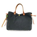 IL BISONTE イルビゾンテ トートバッグ ブラック キャンバス×レザー サイドリボン レディース bag 鞄 【中古】