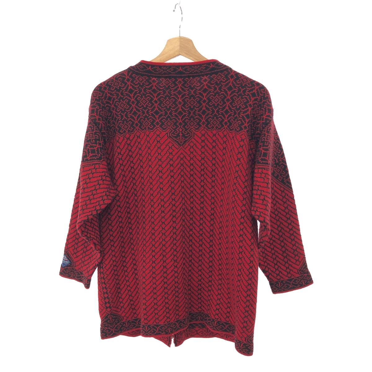 NORDSTRIKK ノードストリック 長袖カーディガン サイズ:M レッド ウール100％ レディース チロリアン 総柄 アウター ニットジャケット 【中古】