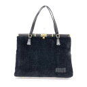 FEILER フェイラー トートバッグ ブラック シェニール織り ロゴ刺繍 ワイドオープン レディース bag 鞄 【中古】