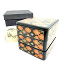 木曽漆器 山加荻村 三段重 ブラック 漆器 重箱 漆器 【中古】