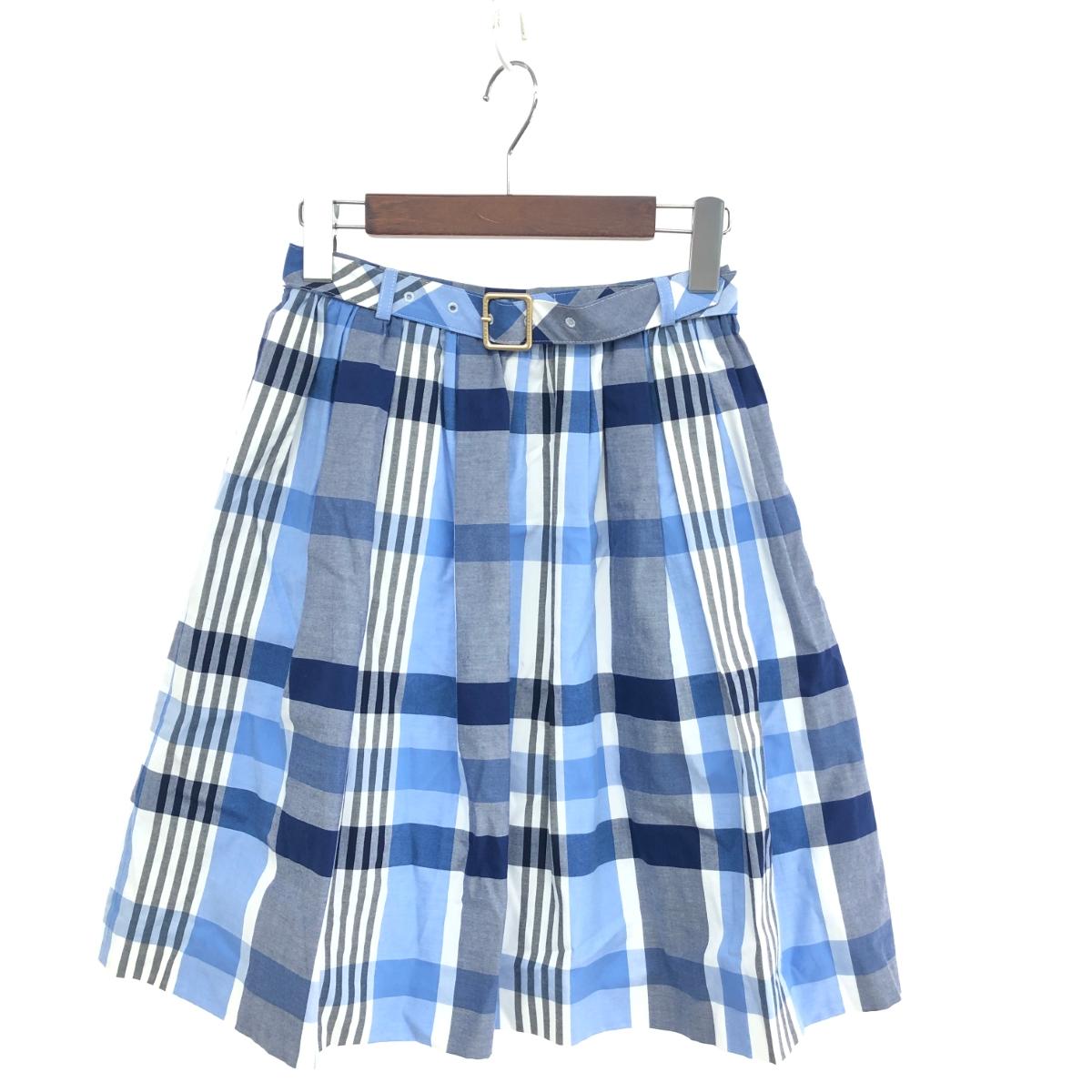 BLUE LABEL CRESTBRIDGE ブルーレーベルクレストブリッジ フレアースカート サイズ:36 ブルー コットン レディース チェック 【中古】