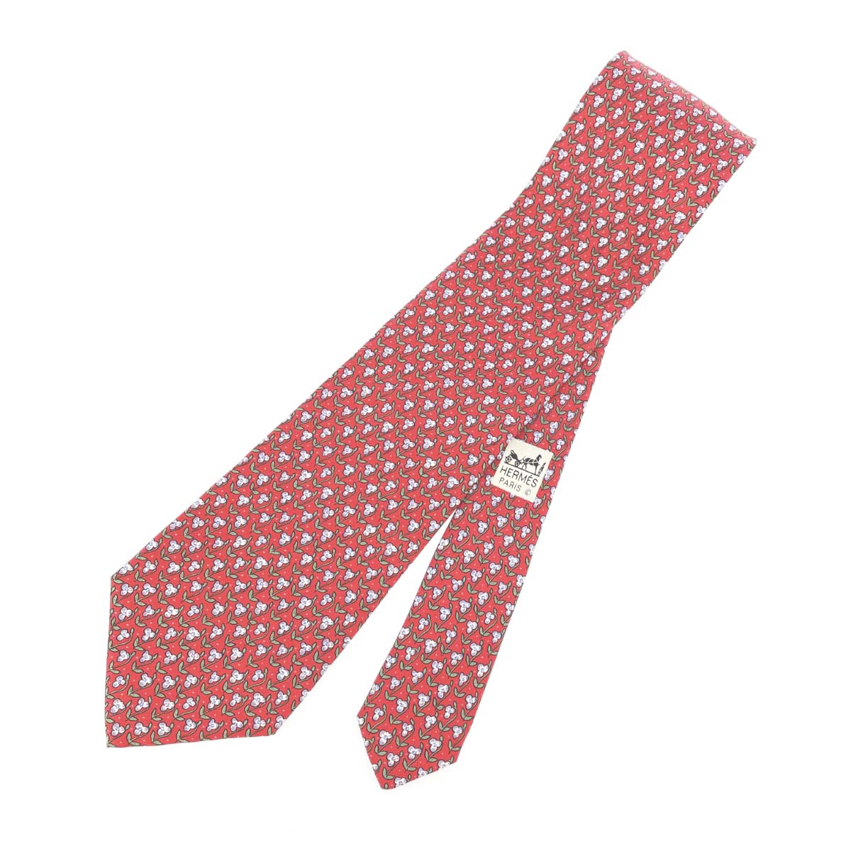 HERMES エルメス ネクタイ 美品 7845 UA レッド シルク100% 小花柄 メンズ フランス製 ビジネス 服飾小物 【中古】