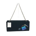 伊太利屋 イタリヤ チェーンクラッチバッグ 美品 ブラック ベロア gkロゴ レオパード スパンコール レディース セカンドバッグ bag 鞄 【中古】