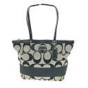 COACH コーチ トートバッグ ブラック キャンバス シグネチャー レディース bag 鞄 【中古】(4)
