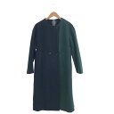 PS by PAUL SMITH ピーエスバイポールスミス ノーカラ―コート サイズ:36 ネイビー/グリーン ウール レディース ロング バイカラー 【中古】