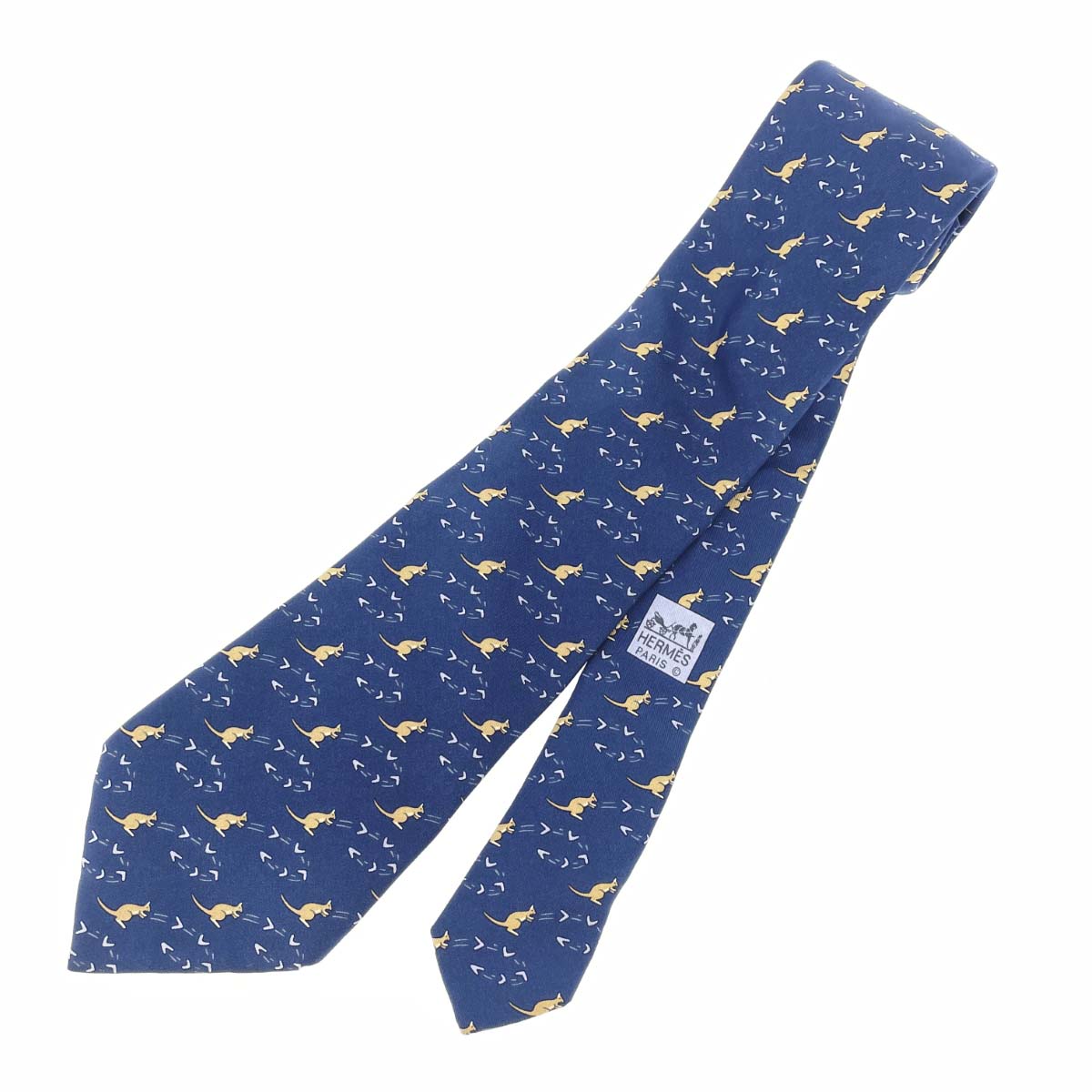 HERMES エルメス ネクタイ 7994 EA ネイビー シルク100% カンガルー ワラビー メンズ フランス製 ビジネス 服飾小物 【中古】