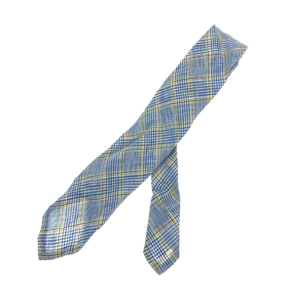 MARCEL LASSANCE マルセルラサンス ネクタイ ブルー 麻 チェック メンズ フォーマル スーツ 紳士 服飾小物 【中古】
