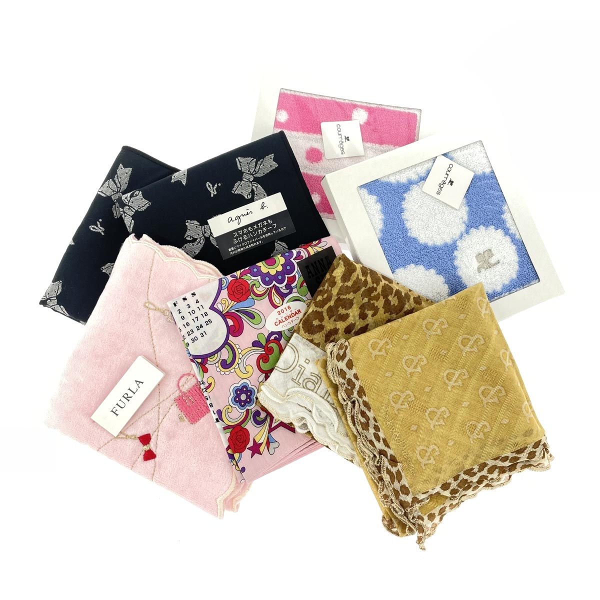 フルラ他 クレージュ アニエスベー アナスイ他 ハンカチ 8枚 良好 マルチカラー コットン レディース 日用品 服飾小物 【中古】のサムネイル