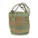 OLD MESH オールドメッシュ ショルダー トートバッグ グリーン×ベージュ ゴートスキン 巾着 イントレチャート レディース bag 鞄 【中古】