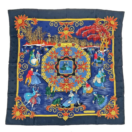 HERMES エルメス カレ90 JOIES D'HIVER 冬の愉しみ スカーフ 良好 ネイビー シルク100% レディース 服飾小物 【中古】 HERMES エルメス カレ90 JOIES D'HIVER 冬の愉しみ スカーフ 良好 ネイビー シルク100% レディース 服飾小物 【中古】