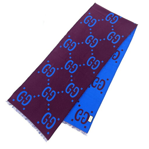 GUCCI グッチ マフラー パープル×ブルー ウール シルク GG柄 リバーシブル ユニセックス 服飾小物 【中古】 GUCCI グッチ マフラー パープル×ブルー ウール シルク GG柄 リバーシブル ユニセックス 服飾小物 【中古】