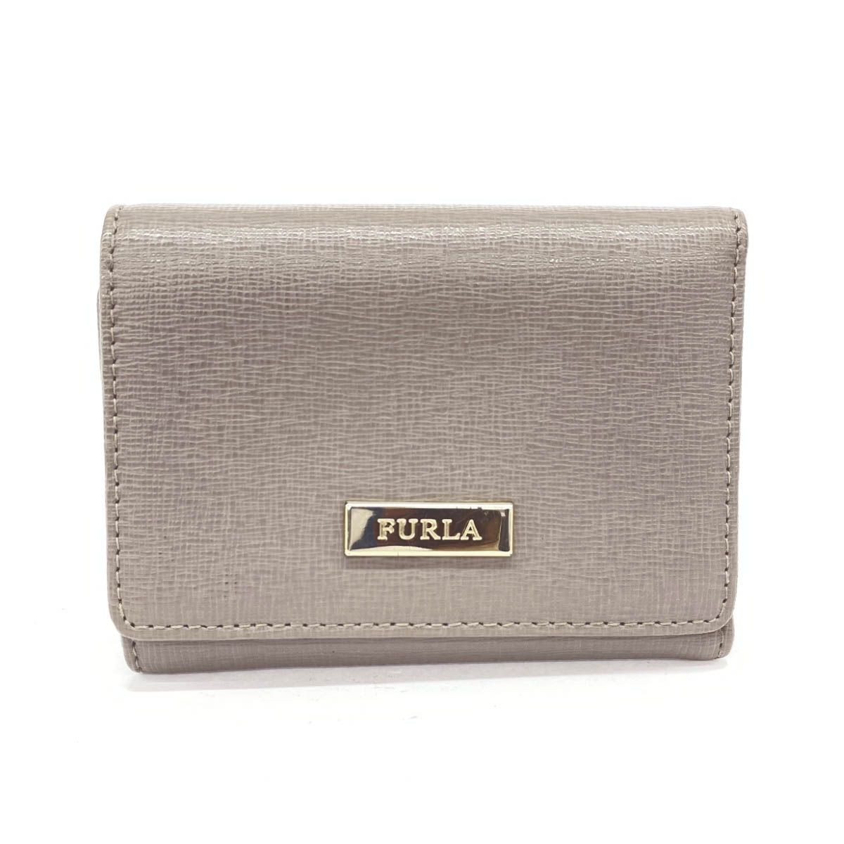 ★楽天スーパーセール対象商品★ FURLA フルラ Wホック 三つ折り 財布 グレージュ レザー レディース ウォレット 【中古】