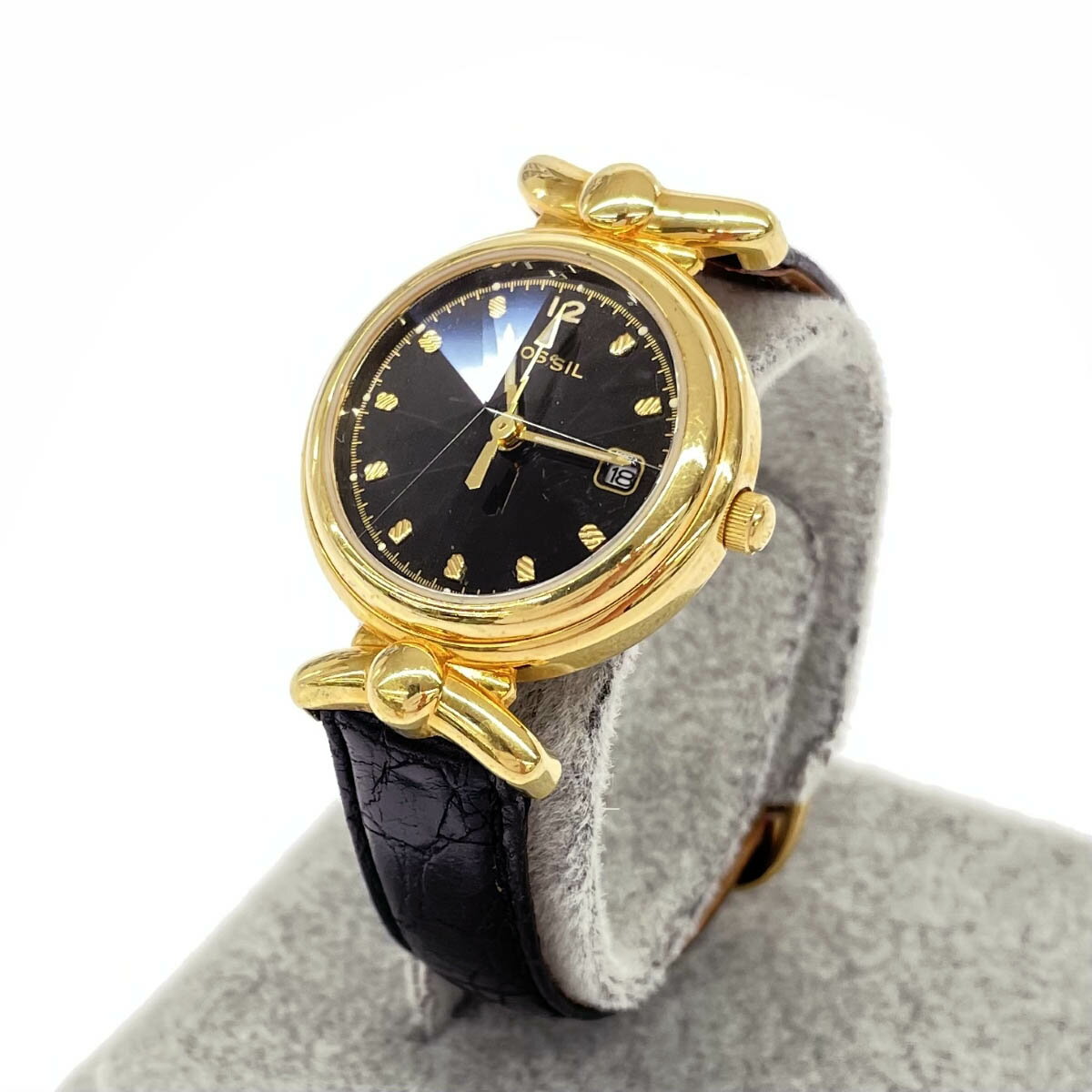 Fossil フォッシル 腕時計 クォーツ 良好 PC-9582 ゴールドカラー×ブラック SS×レザー レディース ウォッチ watch 【中古】