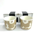 marimekko マリメッコ ウニッコ ラテマグ 2客セット 箱付 新品同様 ホワイト×ベージュ 洋食器 【中古】