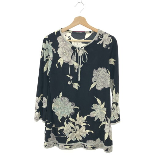 LEONARD レオナール チュニック丈 リボン 花柄 長袖 カットソー サイズ:38 ブラック レディース トップス 【中古】 LEONARD レオナール チュニック丈 リボン 花柄 長袖 カットソー サイズ:38 ブラック レディース トップス 【中古】