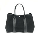 HERMES エルメス ガーデンパーティMM トワルオフィシエ ネゴンダ トートバッグ □H刻印 ブラック キャンバス×レザー レディース bag 【中古】