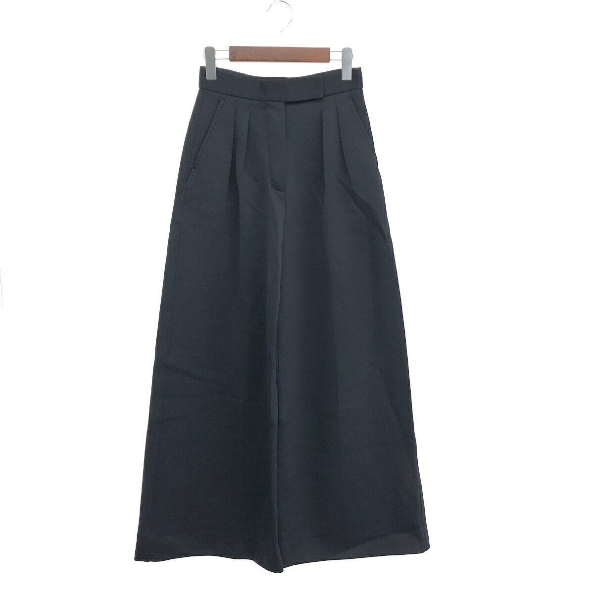 MAX MARA マックスマーラ ステッチデザインタック入りワイド パンツ 良好 サイズ:38 ネイビー レディース ボトムス 23AW 【中古】