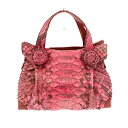 Buona Fortuna ボナフォルトゥーナ トートバッグ 良好 レッド パイソンレザー レディース bag 鞄 コサージュ フラワー 【中古】