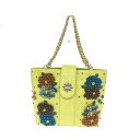 ANNA SUI アナスイ かごバッグ チェーン トートバッグ ライム 編み込み フラワーモチーフ レディース bag 鞄 【中古】