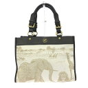 HUNTING WORLD ハンティングワールド ハンドバッグ ブラウン/ベージュ キャンバス・レザー レディース bag 鞄 【中古】