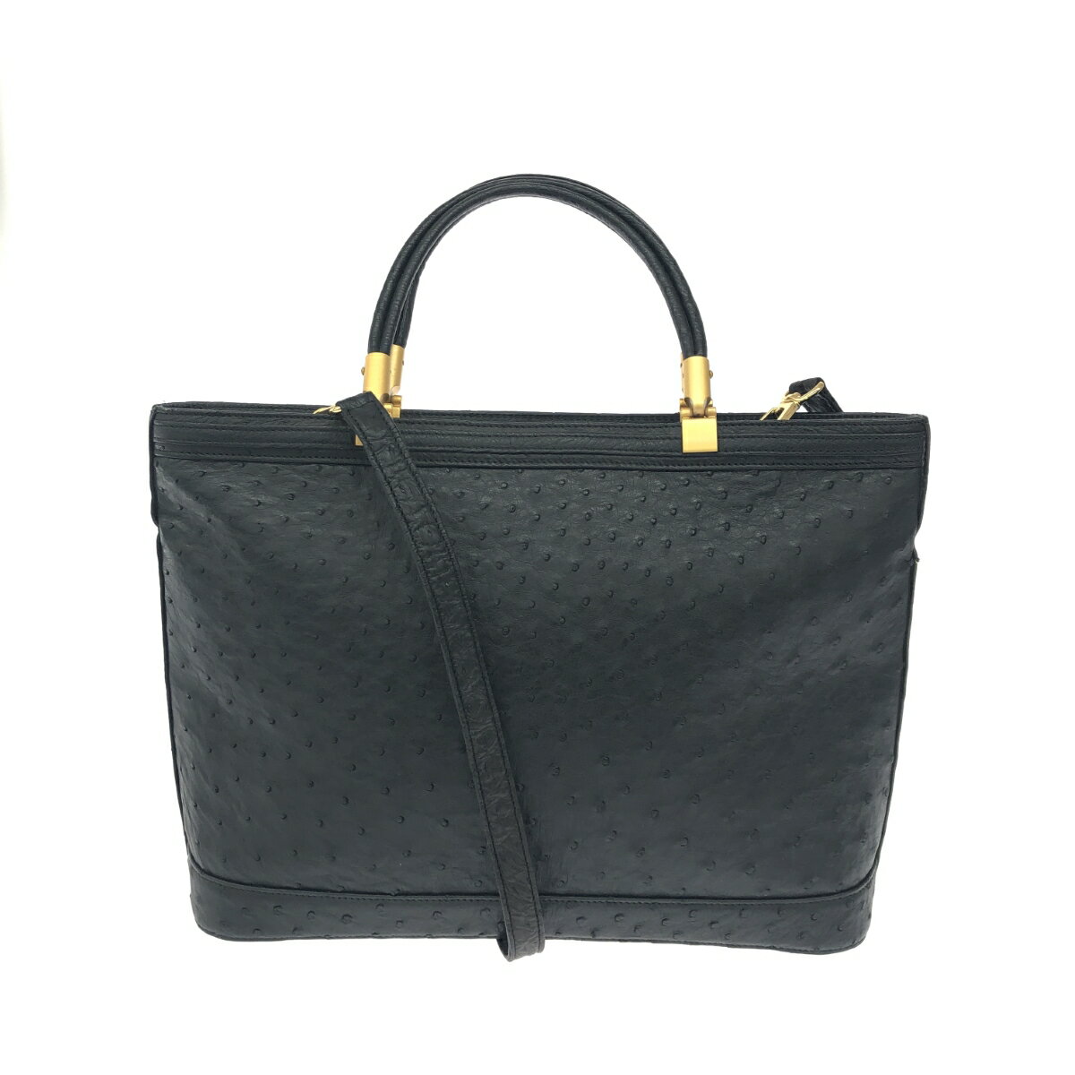 OSTRICH オーストリッチ 2WAYトートバッグ ブラック フルポイント レディース 多機能 bag 鞄 【中古】
