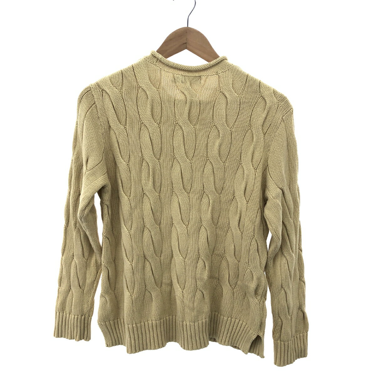 POLO RALPH LAUREN ポロラルフローレン サイドスリットコットンケーブル ニット サイズ:M ベージュ メンズ トップス 【中古】