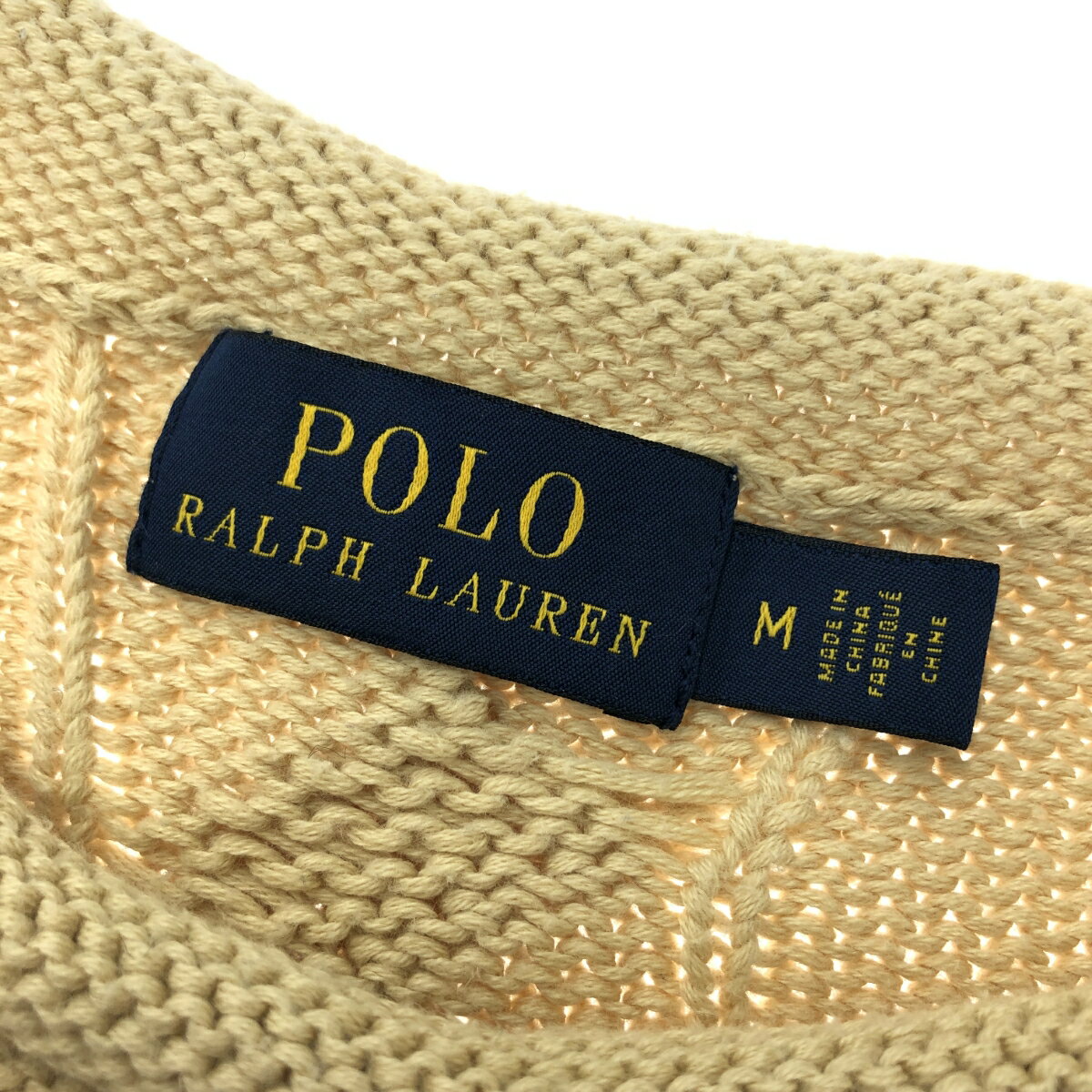 POLO RALPH LAUREN ポロラルフローレン サイドスリットコットンケーブル ニット サイズ:M ベージュ メンズ トップス 【中古】