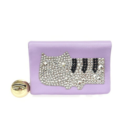 tsumori chisato CARRY ツモリチサトキャリー 二つ折り 財布 新品同様 パープル レザー キラネコ ラインストーン レディース ウォレット 【中古】 tsumori chisato CARRY ツモリチサトキャリー 二つ折り 財布 新品同様 パープル レザー キラネコ ラインストーン レディース ウォレット 【中古】
