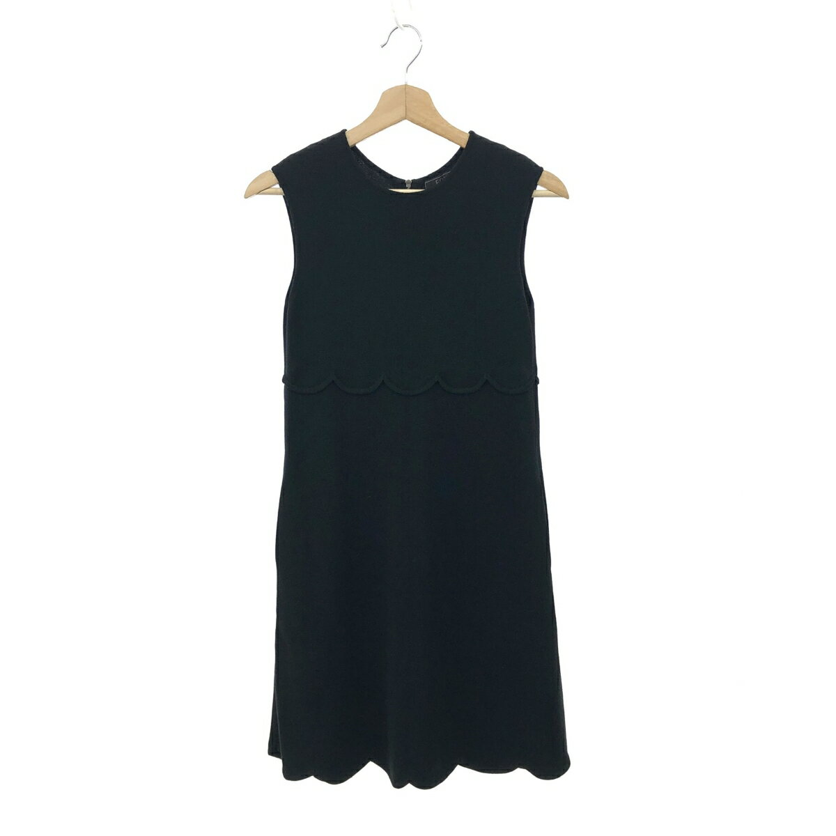 ★楽天スーパーセール対象★ FOXEY NEW YORK フォクシーニューヨーク スカラップデザイン ニットノースリーブワンピース サイズ:38 ブラック ストレッチ レディース 【中古】