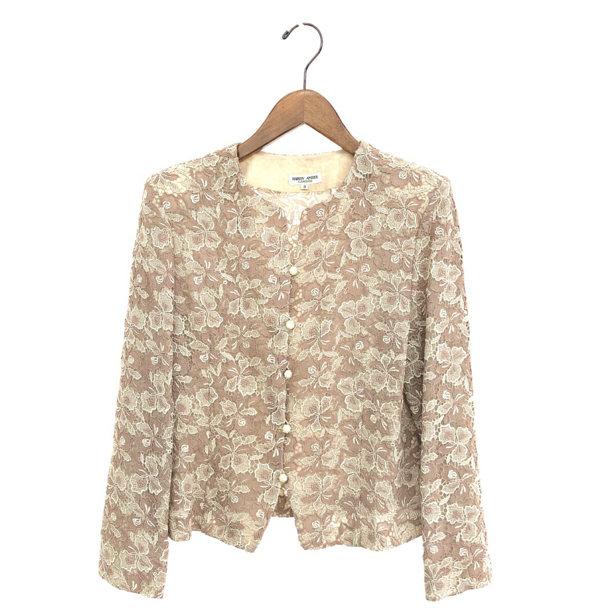 HARDY AMIES ハーディエイミス 総レース ジャケット サイズ:9 ベージュ レディース アウター パール釦 【中古】